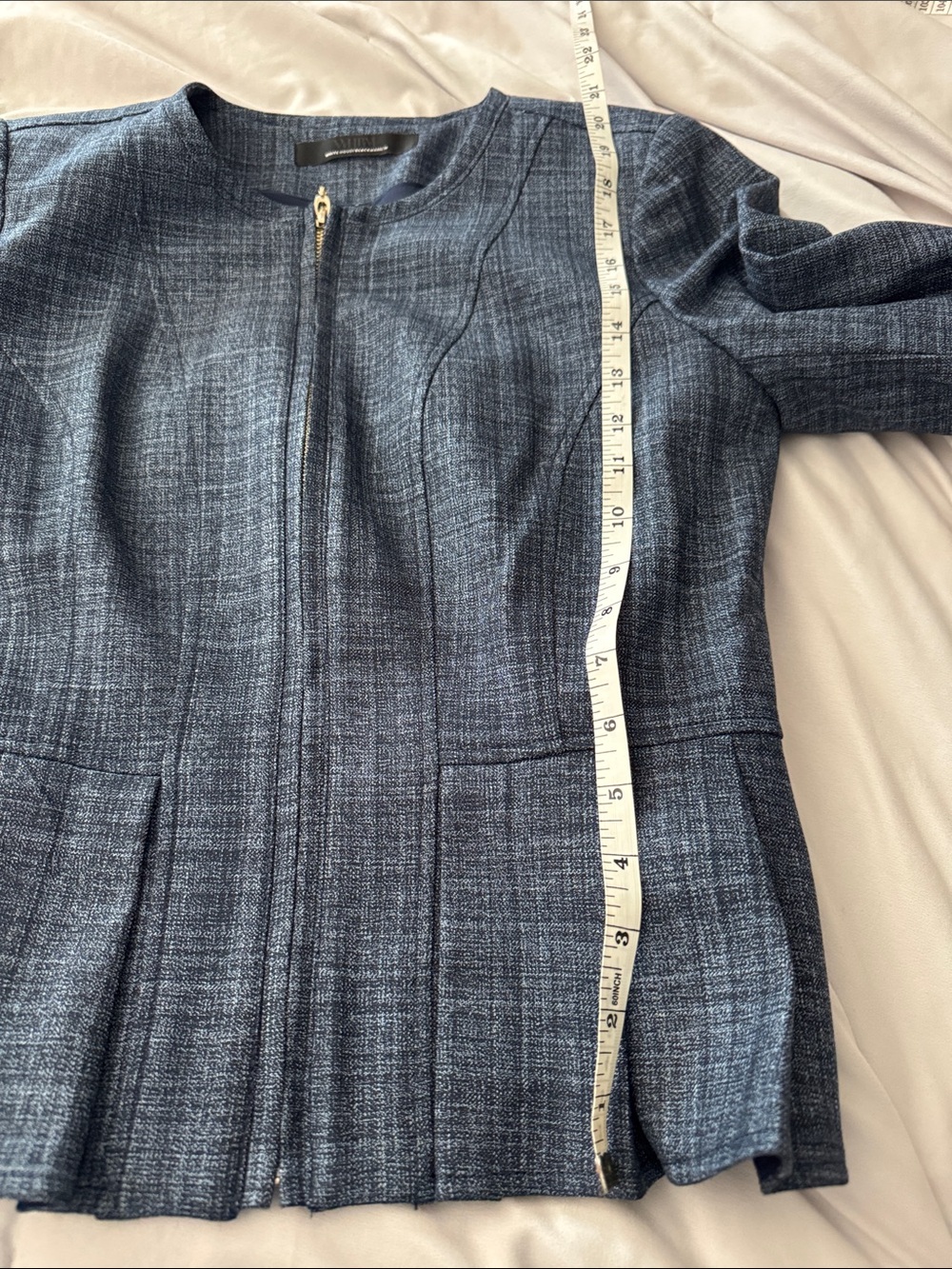 White House Black Market | Sea Blue Crosshatch Flirty Peplum Jacket Size 2 - Picture 10 of 11
